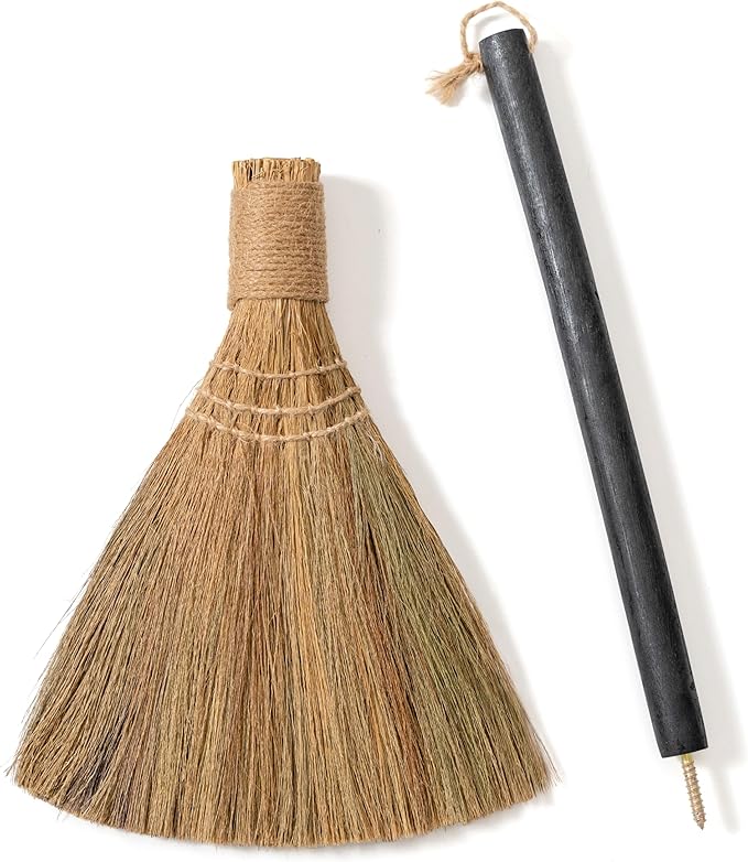 TTS For Home Natural Whisk Sweeping Black Handle Broom - Brooms for Wedding Jumping Ceremony Halloween DIY Decoration - Vietnamese Straw Soft Broom 12.2" Width, 28.35" Length