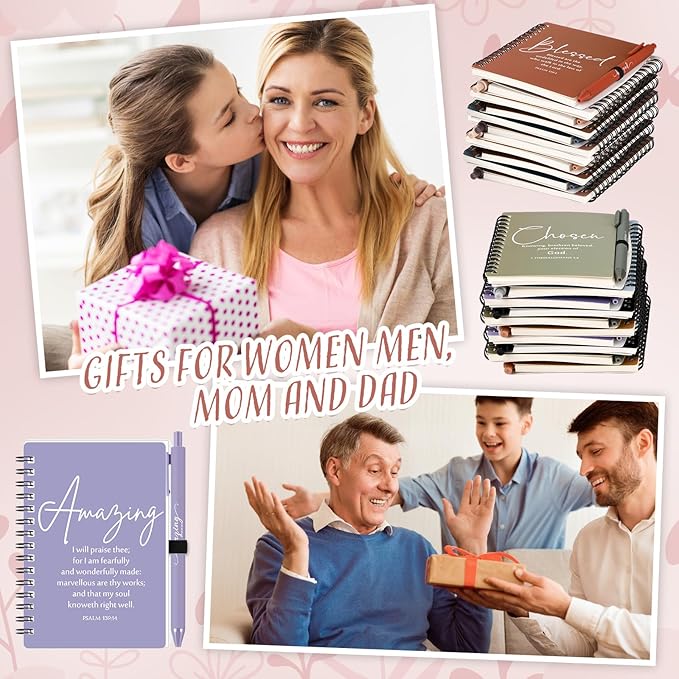 Kosiz 24 Sets Inspirational Christian Gifts Bulk Christian Notebooks Prayer Journals with Pens Spiral Bible Journals Religious Gifts for Church Grandparent Pastors Day Sunday School (Fresh Color)