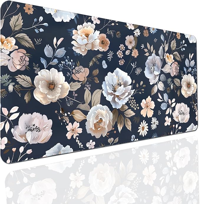 Floral Large Desk Mat 31.5 x 15.7 inch, Waterproof Extended Gaming Mousepad XXL, Aesthetic Flowers Desktop Mat, Non-Slip Keyboard and Laptop Pad, Computer Writing Mat for Home Office Accessories