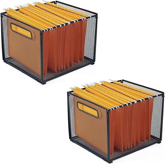 SETTFRFE 2 Pack Letter Size Hanging Folder Organizer,Metal Mesh Hanging File Folder Box,Office File Baskets,Black