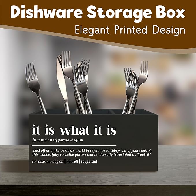 Funny Office Black Desk Pen Holder, It Is What It Is Funny Gifts for Coworkers Funny Signs Wooden Pencil Holder Decor for Office Bathroom Shelves Boos Desk Accessories