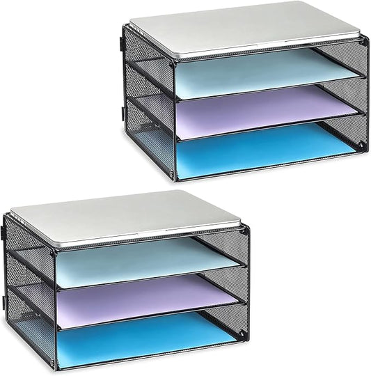 DALTACK 3 Tier Letter Tray Paper Organizer Mesh Metal Desk File Organizer for Home & Office Organization, 2 Pack Black