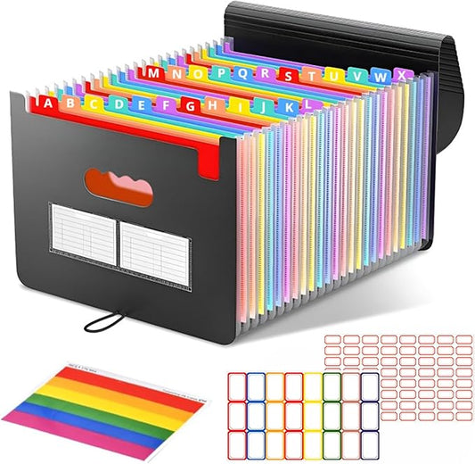 25 Pockets Accordion File Organizer Desktop Expanding File Folders with Colorful tabs for Paper Receipts, Bills&Taxes Organizer, Letter/A4 Size Document Holder for School, Office, Home