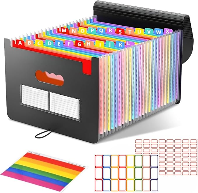 37 Pockets Accordion File Organizer Desktop Expanding File Folders with Colorful tabs for Paper Receipts, Bills&Taxes Organizer, Letter/A4 Size Document Holder for School, Office, Home