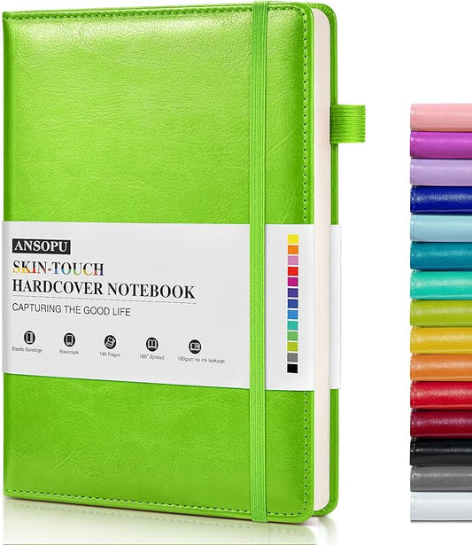 Lined Journal Notebook for Writing, A5 100 GSM Thick Paper, Leather Hardcover Journal for Woman Men, Travel Journal Diary 160 Pages(5.75'' X 8.38'' Lightgreen)