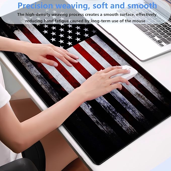 American Flag Desk Pad Mat Retro Design Art Desk Pad Extended XL Large Gaming Mouse Pad with Stitched Edges Mouse and Keyboard Computer Laptop Desktop Pad 31.5X15.7 in