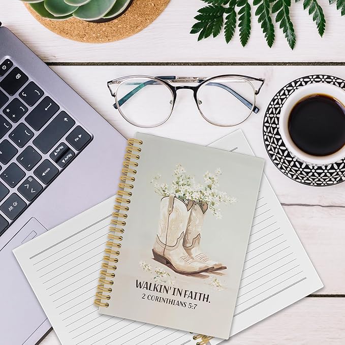Western Christian Spiral Notebook, Western Cowgirl Bible Journaling Notebooks for Note Taking, Floral Scripture Hardcover Journals for Women 160 Pages 5.5x8.3 Inch, Cowgirl Gifts for Women