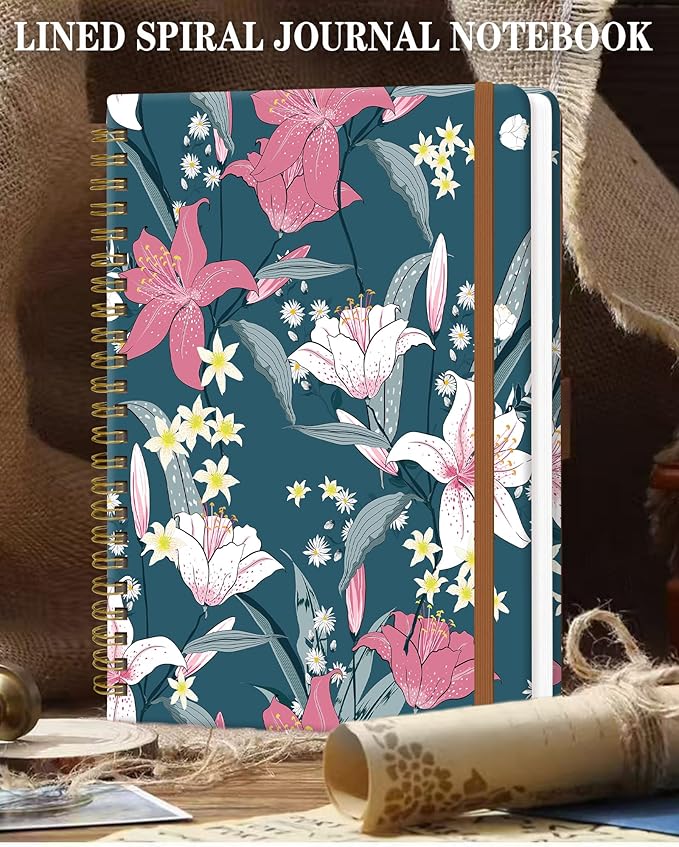 Spiral Journal Notebook for Women, Hardcover A5 College Ruled Notebook, 120 Pages, Thick Paper, Cute Lined Journal for School, Office & Work, 6 x 8.4 in(Cute Flower)