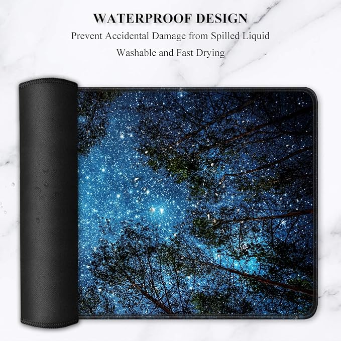 Auhoahsil Large Gaming Mouse Pad, Nature Theme XXL 35.4 x 15.7 in Desk Pad Stitched Non-Slip Rubber Long Computer Mousepad Thin Extended Full Size Desk Mat for Desktop Laptop Wireless Mice, Night Sky