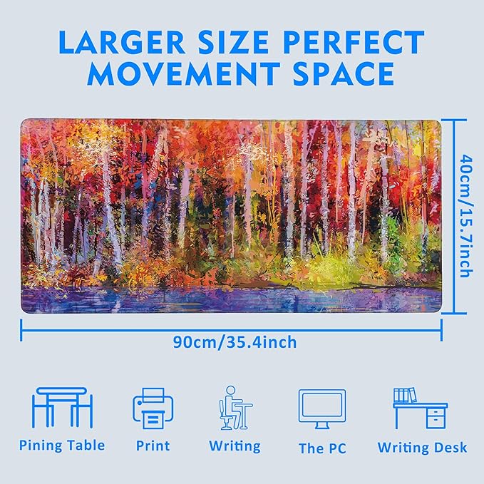 Impressionist Yellow Forest Extended Large Mouse Pad,Large Gaming Mouse Pad,Extended Big Desk Mat Keyboard Pad,Waterproof Non-Slip Desk Mat for Home Office and Gaming 35.4x15.7 Inch