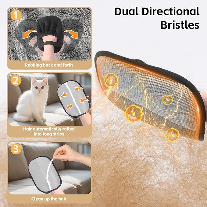 mirkir Newly Upgraded Five-Finger Electrostatic Pet Hair Remover Glove for Cats & Dogs Reusable Pet Hair Remover Tool for Clothing, Couch, Carpet, Furniture, Car Seat 3