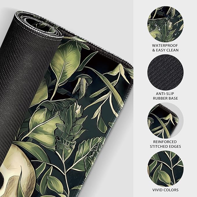 Gothic Dark Botanical Large Gaming Mouse Pad 31.5"x15.7"｜XXL Desk Mat, Non-Slip Rubber Base & Stitched Edges - Extended Waterproof Mousepad for PC/Laptop/Office/Home Decor