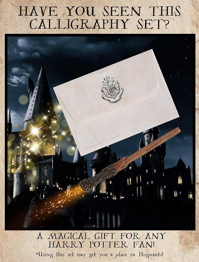 Harry Potter Calligraphy Set with Notepad Wand Pen Magic Invisible Ink Pen Envelopes Paper Cool Stickers Ink Stamp Fun Hogwarts Stationary Gift for Kids