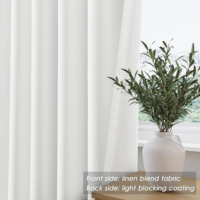 Nanspring Off White Linen Blackout Curtains 84 Inches Long Back Tab Bedroom Blackout Curtains 2 Panel Sets Modern Farmhouse Full Light Blocking Thermal Insulated Curtain 84 Inch Length 52x84