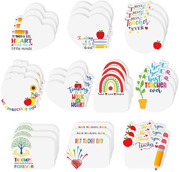 CJiangpo 30Pcs Teacher Sticky Notes Pads, Thank You Teacher Appreciation Gifts 600 Sheets Self Stick Notepad Memo Pads Teaching is A Work of Heart Page Marker School Office Supplies Party Favor Filler