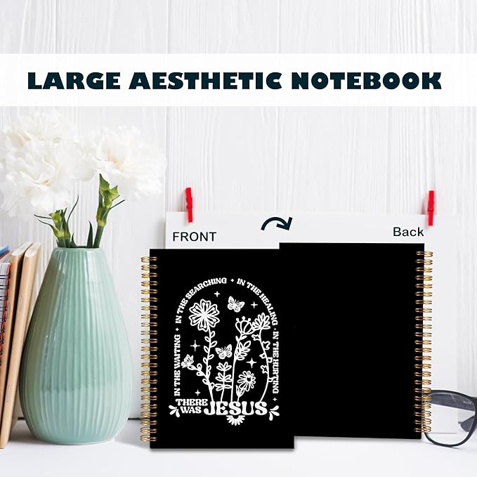 Boho Floral Christian Notebook Journal, Christian Gifts for Women, Bible Notebooks for Note Taking, Bible Journaling Notebook, Where the Jesus Hardcover Spiral Notebook 5.5x8.3 black