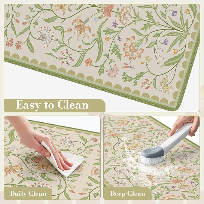 HAOCOO Light Green Iris Flower Desk Pad Mat, Non-Slip XXL Mouse Pad with Stitched Edges, Cute Floral Computer Mat, Elegant Desk Decor for Home, School, Office Accessories
