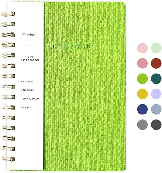 Lined Spiral Notebook College Ruled A5 Journal Book for Note Taking, 160 Pages Writing Journal for Office and Home School Supplies 5.75x8.125 inch - Light Green