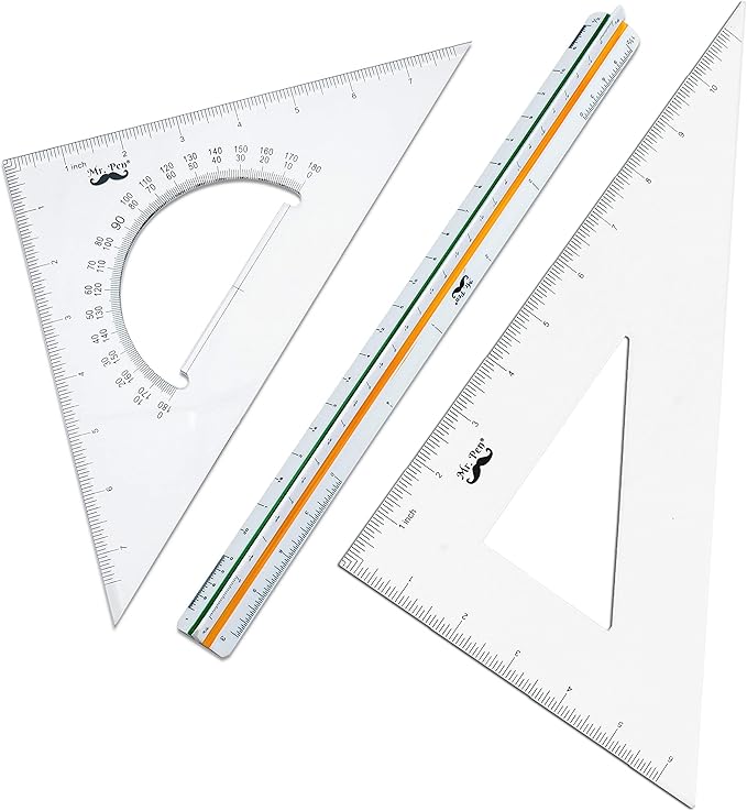 Mr. Pen Architectural Triangular Ruler Set with 12 Inch Triangular Scale, 11 Inch 30/60 and 8 Inch 45/90 Triangles