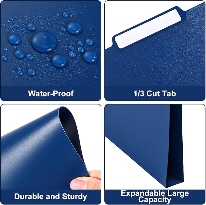 48 Pack Colored Plastic File Folders with Tabs and Sticky Labels Sturdy 1/3 Cut Tab Manila File Folders Letter Size 8. 5 x 11 Inch for Office Home Supplies Organizer Documents(Navy Blue)