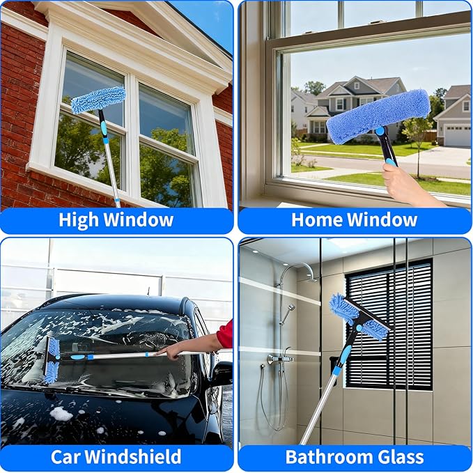 TIMIVO 152'' Window Cleaning Kit, 2 in 1 Window Squeegee with Extension Poles, Window Cleaner Tools for Indoor/Outdoor High Window, Car, Glass