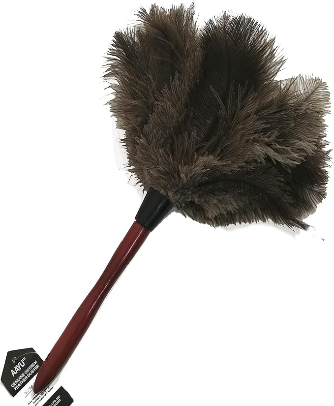 AAYU Brand Premium Feather Duster 15" to 16" | Natural Duster for Cleaning and Feather Moping | Genuine Ostrich Feather Duster with Wooden Handle | Environment Friendly | Easy to Clean Dust (40 cm)