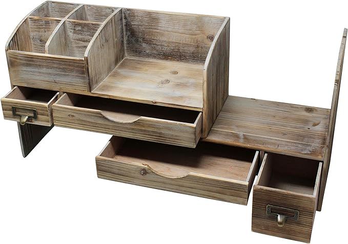 Executive Office Solutions Large Adjustable Wooden Office Desk Organizer For Desktop, Tabletop, or Counter – Wood Storage Shelf Rack – For Office Supplies, Desk Accessories, or Mail - Barnwood (WO13)