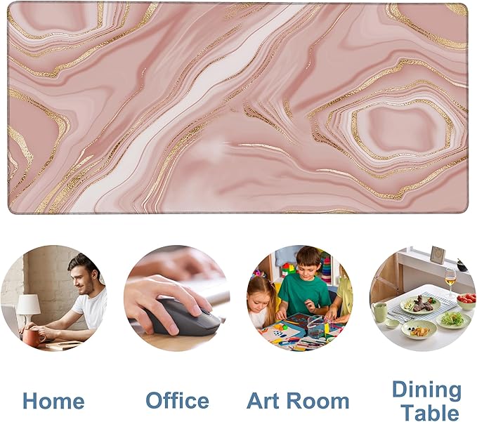 Liquid Marble Gaming Mouse Pad 3mm Thick Stitched Edge Waterproof Non-Slip Large Computer Keyboard Mouse Mat,Suitable for Office Entertainment Decorative Desk Pad 35.4 x 15.7 Inches