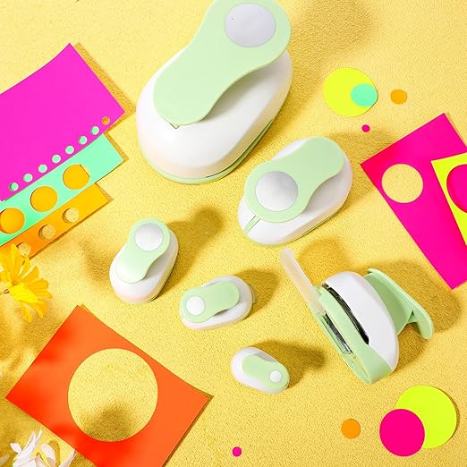 Chengu 6 Pcs Circle Punch Set 3in/2in/1.5in/1in/0.6in/0.3in Scrapbook Hole Punchers Crafting with 10 Sticker Paper Round Cutter Scrapbook for Office Supplies DIY Albums Photos