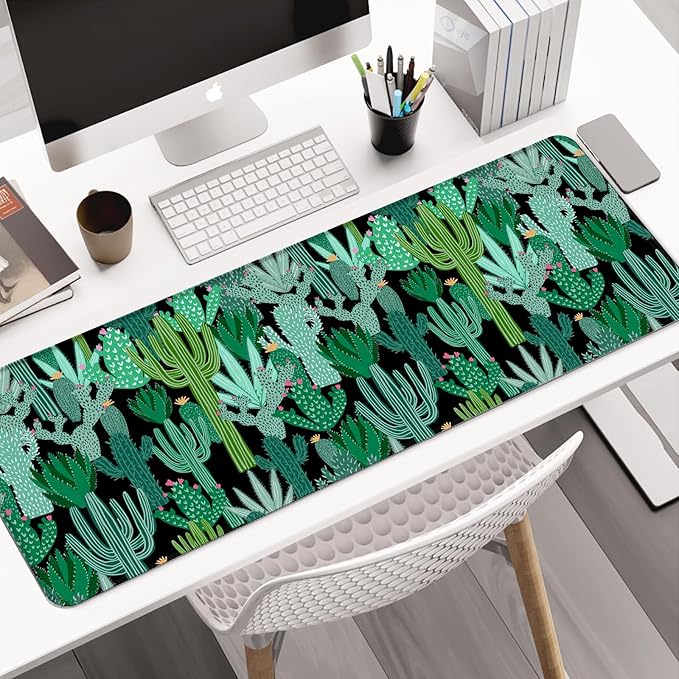Cactus Gaming Desk Mat, Extended Large Minimalist Green Plant Aesthetic Mouse Pad, Computer Keyboard Laptop Mousepad for Work, Office and Home, XL