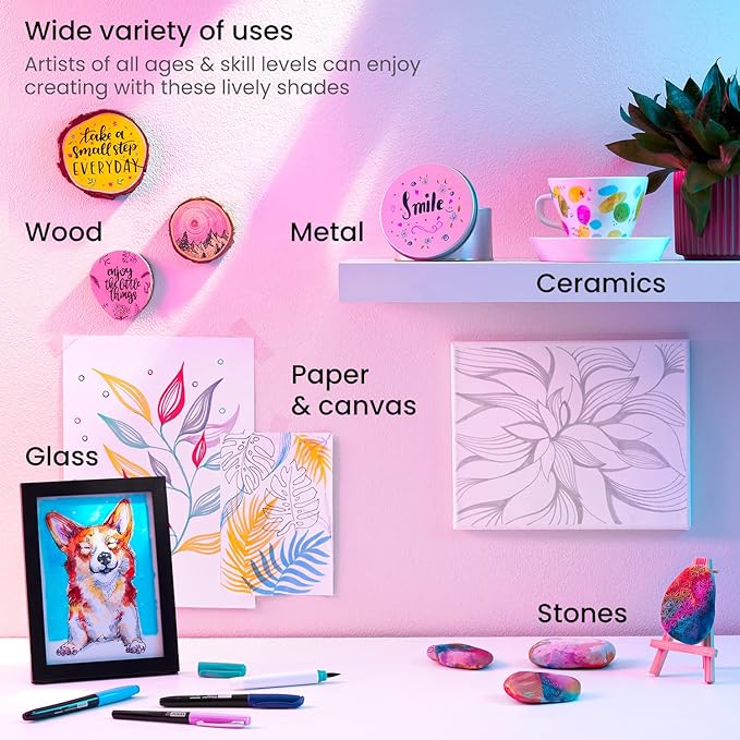 ARTEZA Permanent Markers, 24 Ultra Fine Tip Paint Pens, 12 Rainbow Colors, 2-mm Line, Quick-Drying, Water Resistant, for Calligraphy and Sign Making