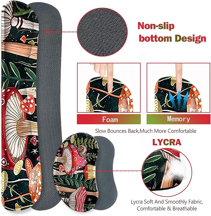 ARTSO Large Gaming Mouse Pad, Keyboard Wrist Rest Pad & Wrist Support Mousepad Set, Stitched Edge, Extended, Non-Slip Base, Memory Foam Desk Mat for Office, Home, Snail Mushroom