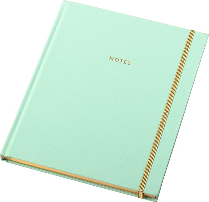 WORLD TRAVELER Eccolo Large Lined Journal Notebook, Fabric Hardcover, Writing Journal, 256 Ruled White Pages, Gilded Edge, Elastic Band, 3 Ribbon Bookmarks, Lay Flat (Mint, 8x10 inches)