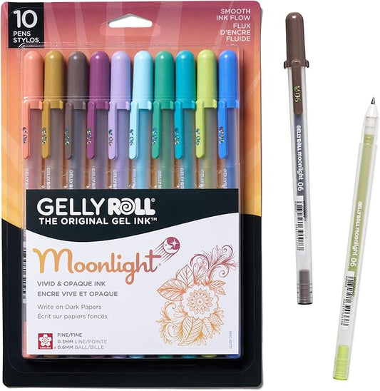 SAKURA Gelly Roll Moonlight 06 Gel Pens - Fine Point Ink Pen for Journaling, Art, or Drawing - Assorted Earth & Jewel Tone Ink - Fine Line - 10 Pack