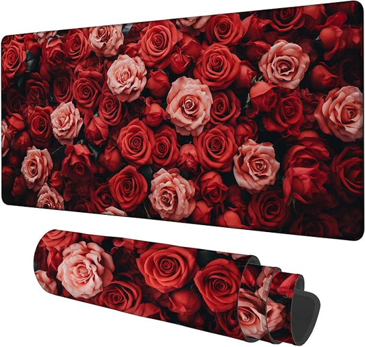 Beautiful Natural Roses Gaming Mouse Pad 3mm Thick Stitched Edge Waterproof Non-slip Large Computer Keyboard Mouse Mat,Suitable for Office Entertainment Decorative Desk Pad 35.4 x 15.7 Inches