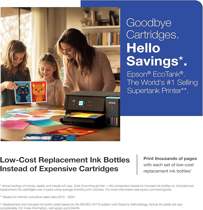 Epson EcoTank ET-2980 Wireless All-in-One Color Supertank Printer with up to 3 Years of Ink, Refillable Tanks, Perfect for Home, 15 PPM, 1.44" Color Screen, Auto 2-Sided Printing - Black