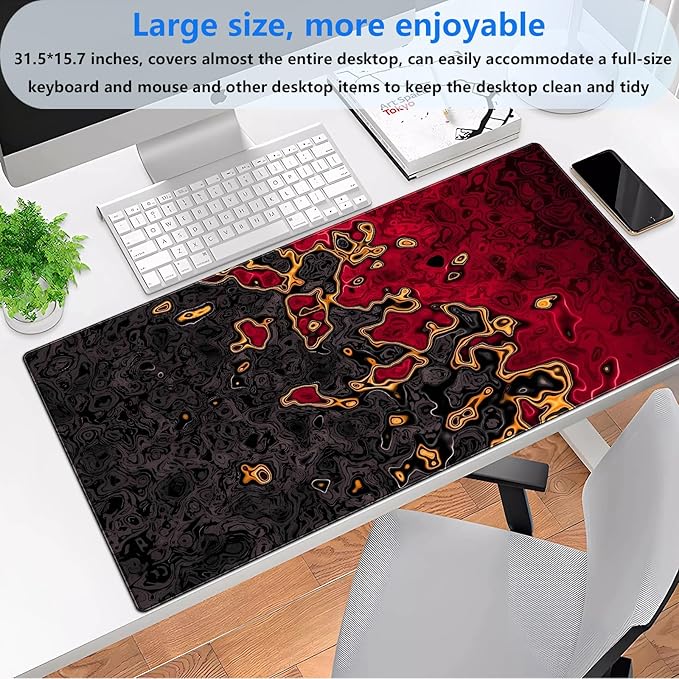 Red and Black Gaming Mouse Pad for Desk, Fluid Abstract Art Desk mat Extended Large Desk Pad ，XL Mouse pad for Home or Office Computer Laptop 31.5 X 15.7 inch