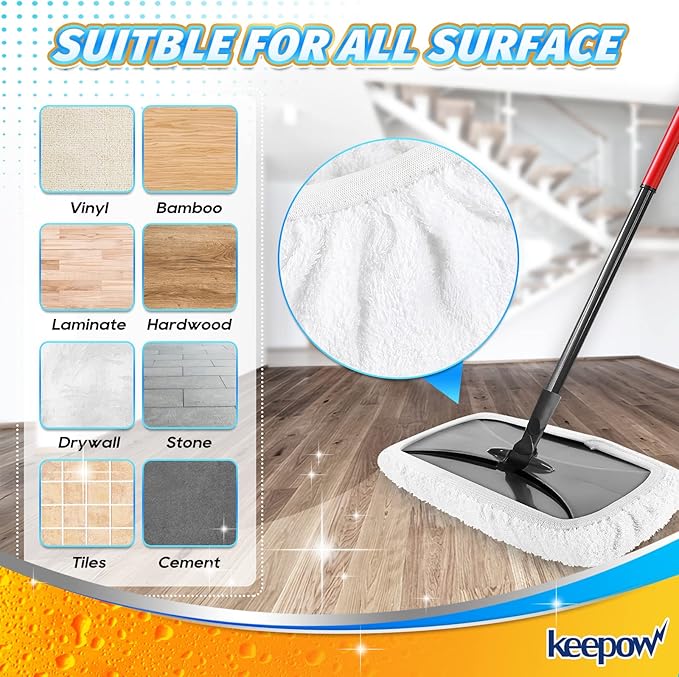 KEEPOW Reusable Mop Pads Compatible with O Cedar Hardwood Floor'N More Microfiber Mop, Mop Refill Heads Replacements for Wet and Dry Use, 15x8 Inch, 6 Pack