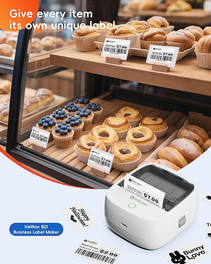 B21 Label Maker Machine with Tape, 2-Inch Wide Waterproof Tape, Bluetooth Portable Label Maker for Small Business, Office, Home, School Organization