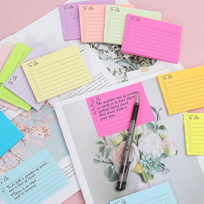 12 Pads to Do List Sticky Notes, 504 Sheets, 3x4 Inch with Line Adhesive Memo, 12 Bright Multi Colors Self-Stick Note Pads, to Do List Notepad, Easy to Use for Home, Office, Notebook