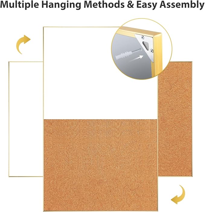 ARCOBIS Cork Board White Board Combo, Bulletin Board-Gold Frame, Magnetic Dry Erase Board & Corkboard for Wall, Vision Board for Home, Office, School (Gold, 48 x 30)