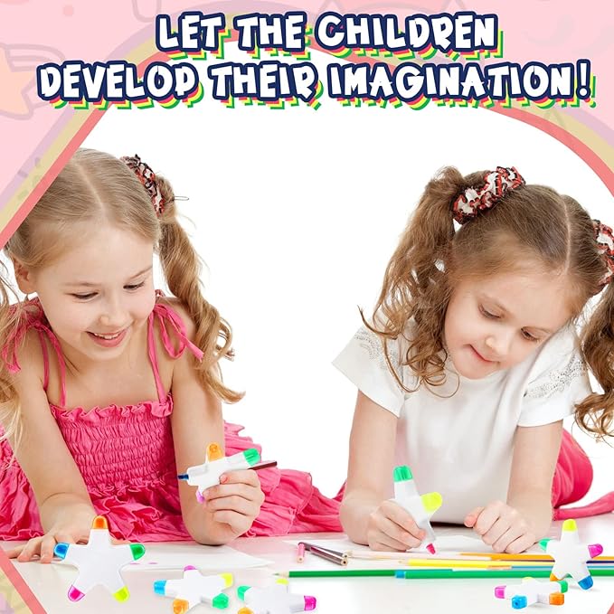 Geyee 24 Pcs Star Highlighters Bulk Highlighters Assorted Colors Creative Star Shape Watercolor Cute Pens 5-in-1 Color Fluorescent Pens for School Office Stationery Aesthetic School Supplies