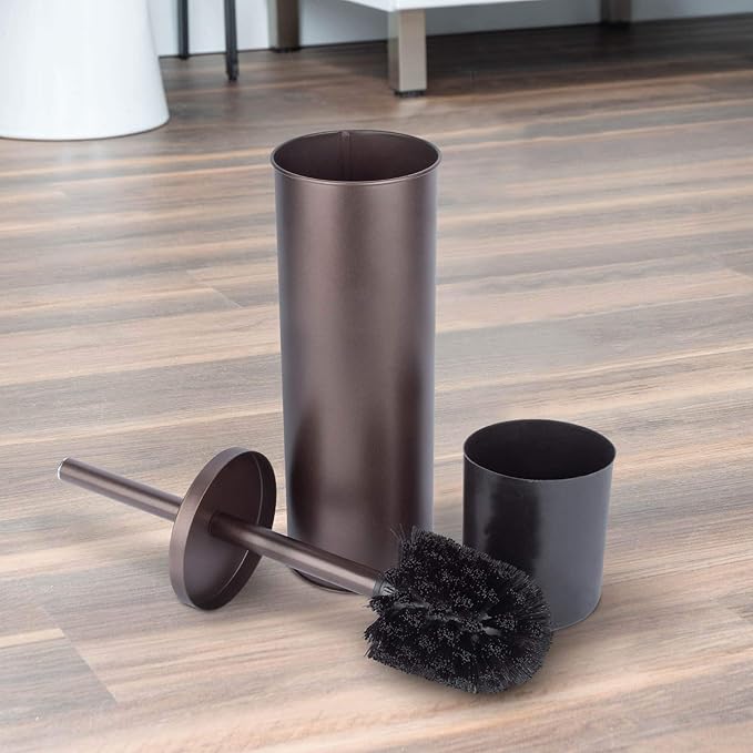 JS Jackson Supplies Sleek Toilet Brush and Holder with Metal Handle - Bronze