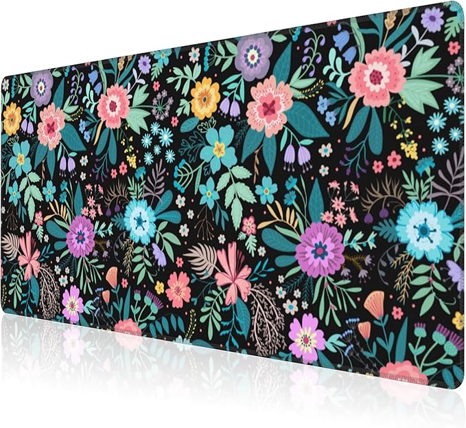 Mouse Pad, Large Colorful Flowers and Plants Desk Mat, Extended Non-Slip Gaming Keyboard Mousepad Desk Pad, Thick Stitched Edges Waterproof Mouse Mat 31.5"x15.7" (Beautiful Floral)