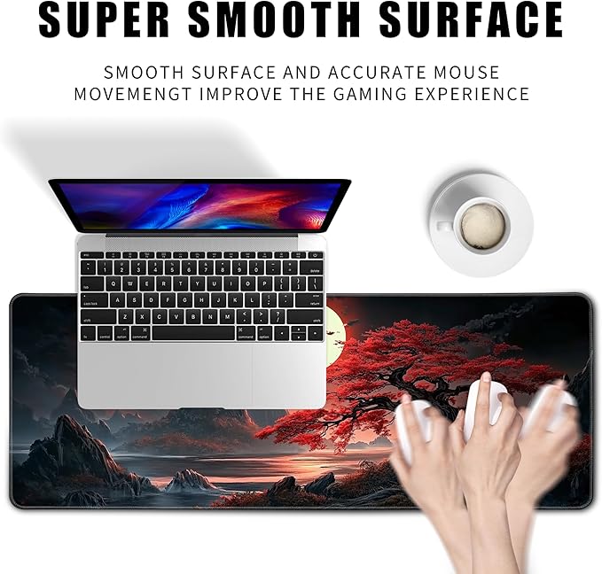 Japanese Desk Mat Riverside Full Moon Large Mouse Pad Gaming Mousepad Extended XL Keyboard Mat Computer Laptop Mouse Desktop Mat 31.5 X 11.8 Desk Decor
