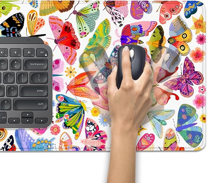 Colorful Butterfly Mouse Pad,Large Extend Mousepad Desk Pad with Stitched Edges,Non-Slip Waterproof Rubber Base Mouse Mat Desk Mat for Office Computer Keyboard Laptop Home(27.5x11.8 in)