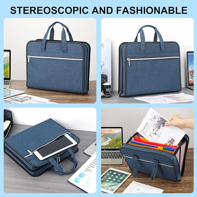 SEEKIND Accordian File Organizer with Handle,26 Pockets Expanding File Folder, Portable Cloth Document Organizer Accordion File Keeper for Letter Size / A4 File, for Office, School-Teal