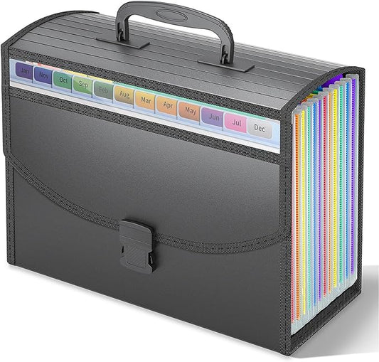 13 Pockets File Organizer with Handle,Accordion File Folders,Portable Expanding Document Bill Receipt Organizer,A4/Letter Size,Monthly Tabs Included,Perfect Portable Filing Cabinet