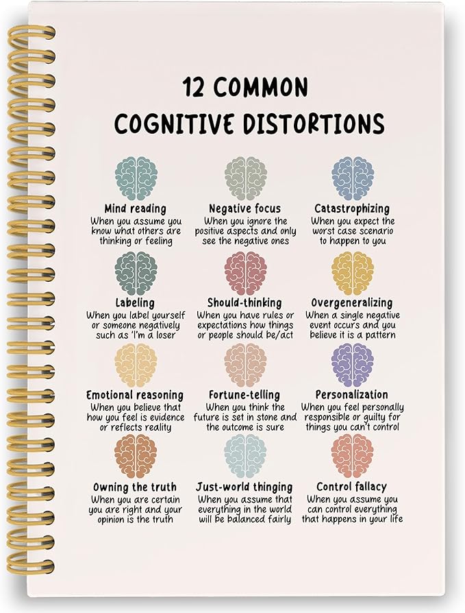 XPH Mental Health Cognitive Distortions Spiral Notebook, Psychology Journaling Notebooks for Women Men, Therapy Hardcover Journal for Counselor Office 160 Pages 5.5 x 8.3 Inch, Mental Health Gifts