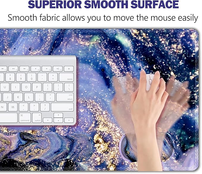 Upgraded Extended Gaming Mouse Pad, Keyboard Wrist Rest Pad, Wrist Support Mousepad Set, Artso Large Stable Rubber Base Stitched Edge Desk Pad (35 x15.5 in) for Work, Office, Home, Purple Marble